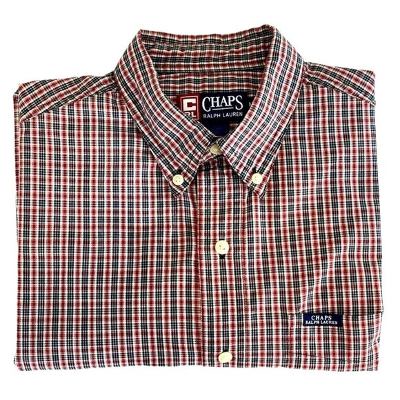 Ralph Lauren Chaps Men's Shirt Sz M Short Sleeve Button Down Red/Black Check - Picture 2 of 8